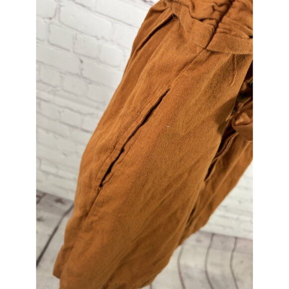 Free People Orange Linen Cotton Racerback Ruffle Neckline Faux Wrap Mini Dress S - Picture 4 of 11
